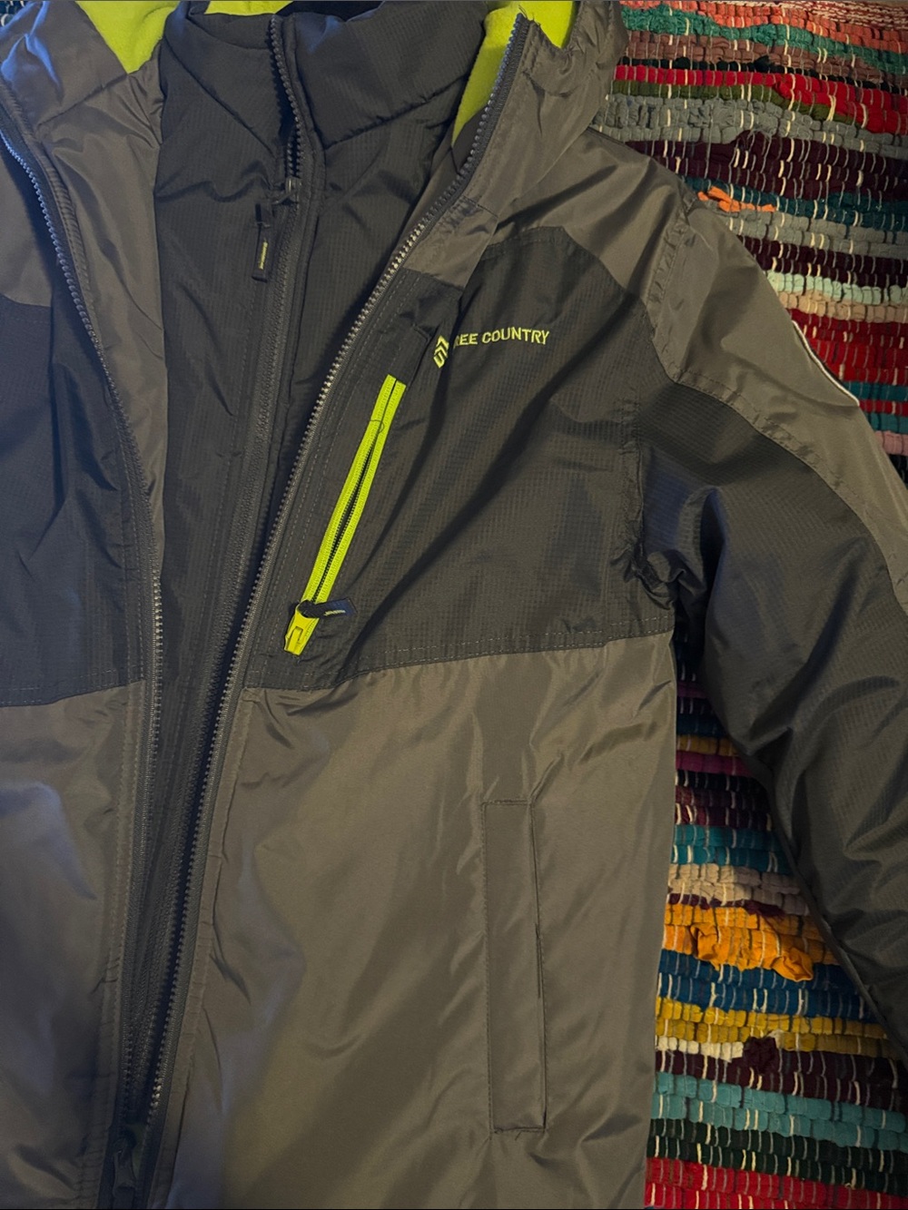 Free Country Gray Jacket with Neon Green Accents